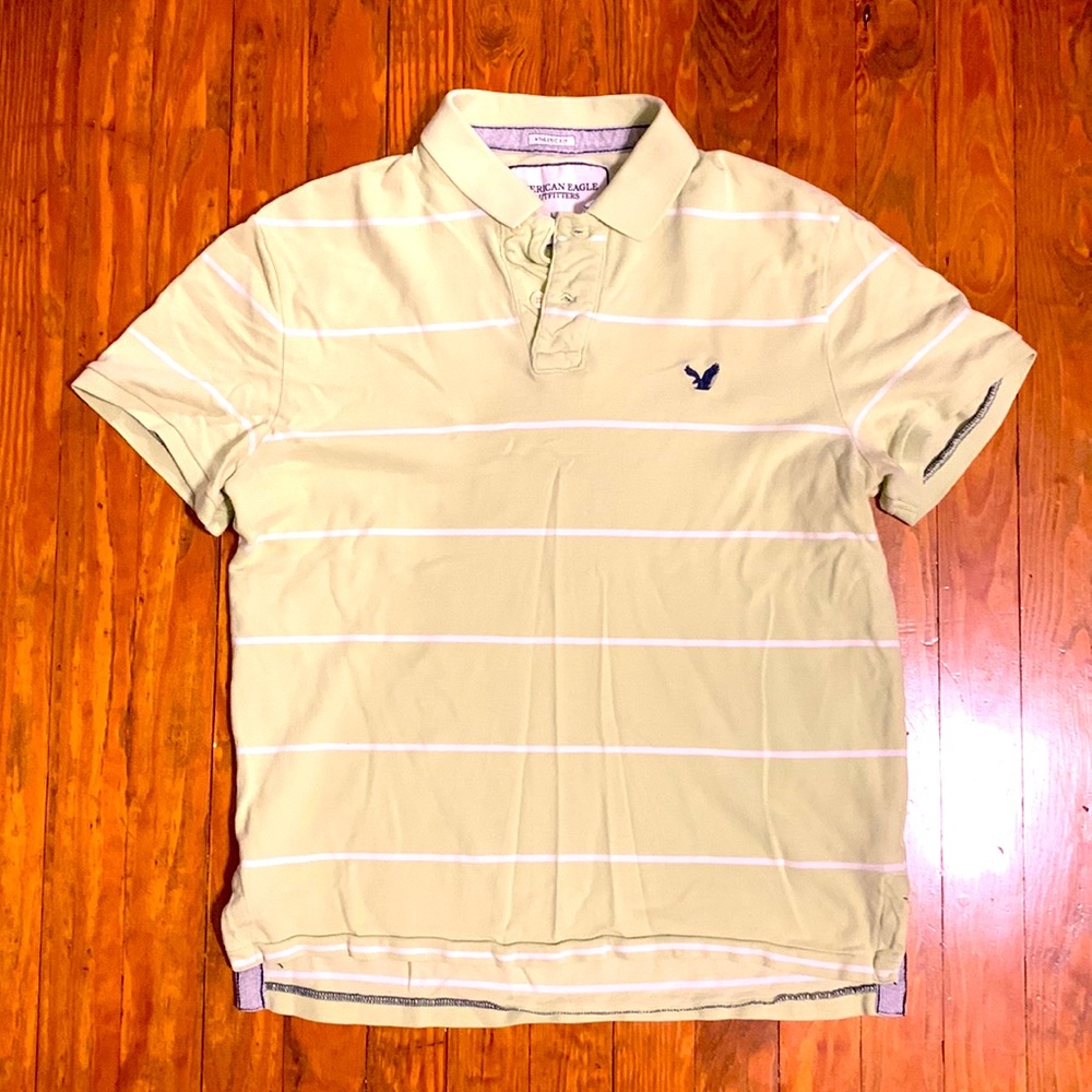 American Eagle Men’s Athletic Fit Polo Large – Light Green – Casual Logo Shirt